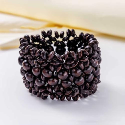 Zian Bohemian Wooden Beaded Bracelets for Women Handmade Colorful Wide Chunky Elastic Stretch Bracelets Boho Wristband Summer Beach Jewelry - color: Brown