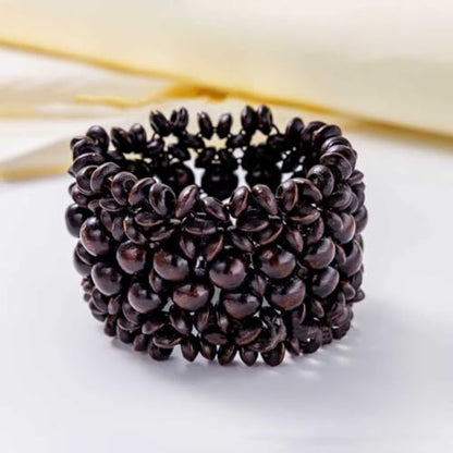 Zian Bohemian Wooden Beaded Bracelets for Women Handmade Colorful Wide Chunky Elastic Stretch Bracelets Boho Wristband Summer Beach Jewelry - color: Brown