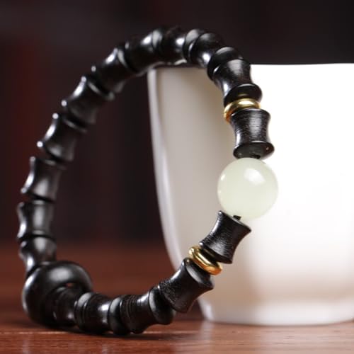 Zen Dear Unisex Natural Ebony Wood Buddhist Prayer Bead Necklace Bracelet Tibetan Prayer Mala Beaded Black - style: 8mmx10mm 17bamboo beads