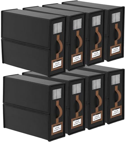 8 Pack Bed Sheets Organizers And Storage,Sheets Set Folder Keeper with Handle,Foldable Bedding Storage Box For Linen Closet,Duvet Cover(King Size-3.7 Gal,Black) - color: Black, size: 8 Pack-King Size-3.7 Gal