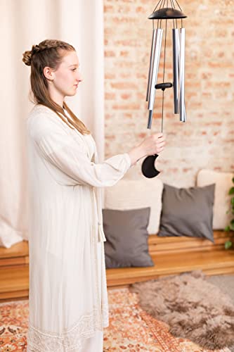 Moon Meditation Chimes for Relaxing Sound Healing, 2-YEAR WARRANTY - color: Silver, size: Medium, style: Set