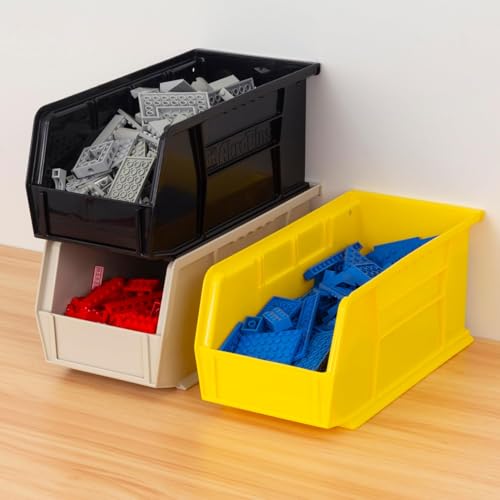 Akro-Mils 30230 AkroBins Plastic Storage Bins, Space-Saving Stackable Bins for Garage, Pantry, Craft Organization, 11" x 5" x 5", Black, 12-Pack - color: Black