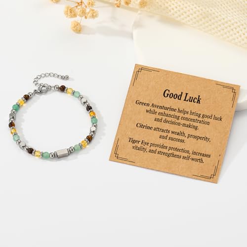 Natural Healing Crystal Bracelet for Women, Triple Protection Anxiety Relief New Beginnings Good Luck Empath Protection Jewelry Gift for Friends Daughter Mom 6.5+1.8 Inches - style: Good Luck