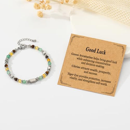 Natural Healing Crystal Bracelet for Women, Triple Protection Anxiety Relief New Beginnings Good Luck Empath Protection Jewelry Gift for Friends Daughter Mom 6.5+1.8 Inches - style: Good Luck