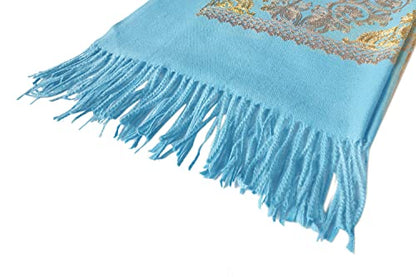 Urban CoCo Women's Embroidered Oversize Tassel Shawl Scarf Wraps for Women - color: #2-light Blue