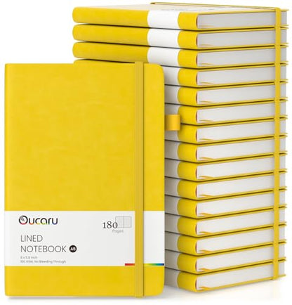 Oucaru Lined Journal Notebook, 16 Pack, 180 Pages, A5 Journals for Writing, 100 GSM Thick Paper, Small Notebooks Daily Journal for Women Men Work, Business, School, Travel Supplies - color: Yellow