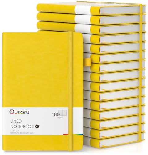 Oucaru Lined Journal Notebook, 16 Pack, 180 Pages, A5 Journals for Writing, 100 GSM Thick Paper, Small Notebooks Daily Journal for Women Men Work, Business, School, Travel Supplies - color: Yellow