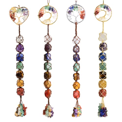 Anjiucc 7 Chakra Stone Healing Crystal Tree of Life Wall Hanging Home Interior Decoration，Window Decoration，Yoga Meditation - color: B-style 4