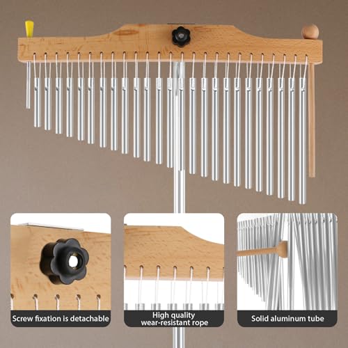 EASTROCK 25 Note Chimes Musical Instruments Percussion Instrument Single-row Chime Bar Chimes Percussion Height-Adjustable Stand Silver - color: 25note Silver