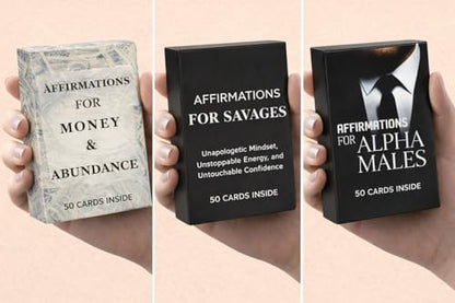 Isaac Liev 150 Positive Daily Affirmation Cards For Men & Teens, Motivational card, Inspirational, Mindest Gifts for Success - 3Pack bundle - style: 3-PACK DEAL - Alpha Affirmations , Money Affirmations & Savage Affirmations