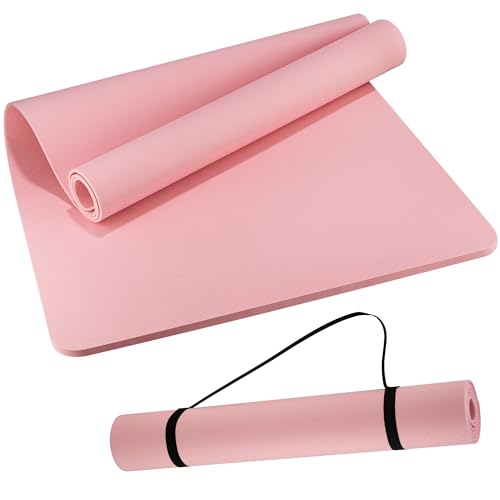 Extra Wide Yoga Mat 72" x 32", 6mm Non Slip TPE Exercise Mat with Carrying Strap, Large Workout Mat for Yoga, Pilates, Stretching, HIIT & Home Gym - color: Cornelian Cherry Pink