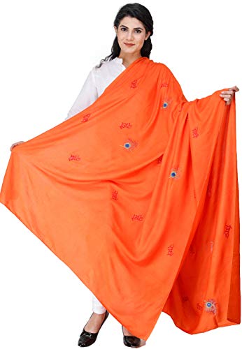 Exotic India Radhe Prayer Shawl with Embroidered Peacock Feather - PolyCotton - color: Flame