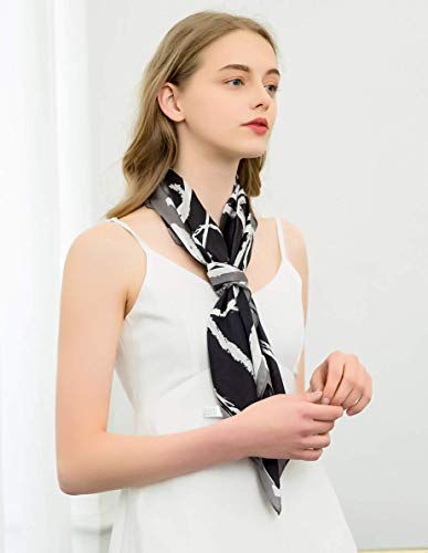 ANDANTINO 100% Pure Mulberry Silk Scarf 35" Large Square Lightweight Headscarf –Women’s Hair Wraps-With Gift Packed - color: 1-black