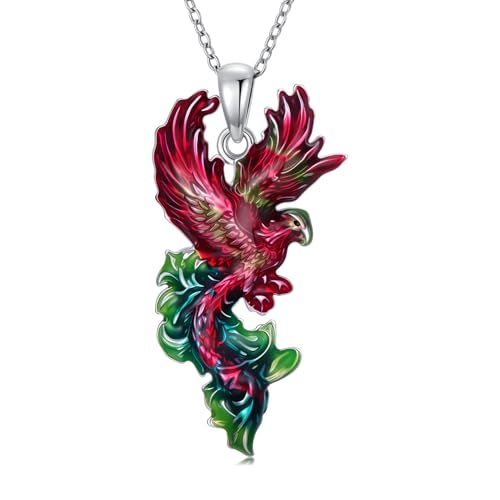 Hummingbird/Phoenix/Owl/Dove/Flamingo/Raven/Blue Jay/Cardinal/Peacock/Eagle/Parrot/Robin Necklace for Women 925 Sterling Silver Bird Pendant Necklace Animal Jewelry Gift for Mother Wife - style: Flying Phoenix Necklace