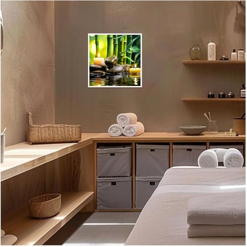 CCWORKERRY Zen Canvas Wall Art Green Bamboo Wall Decor Prints Zen Stones Picture Spa Candle Painting Relaxing Bathroom Office Meditation Decor Unframed (20.00"x20.00") - size: 20.00"x20.00"