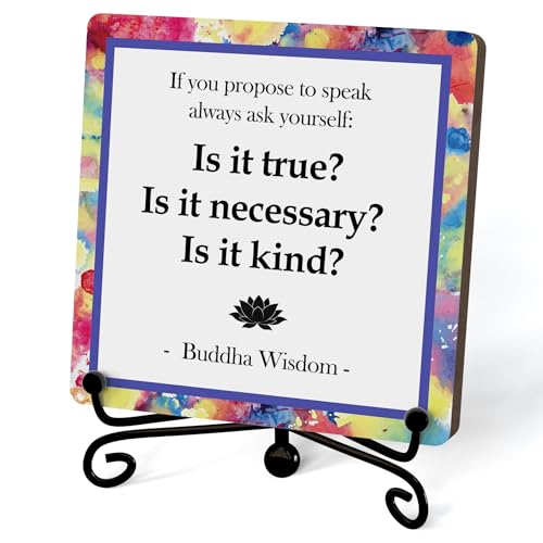 Buddha Life Quote Desk Decor, Funny Office Inspirational Gifts for Family Friends, Meditation Room Tabletop Decor, Zen Home Office Wooden Plaque Sign with Stand (J06) - style: Life