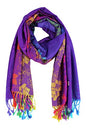 PASKMLNA Double Side Multi Colors Silky Tropical Colorful Exotic Pashmina Wrap Shawl Scarf Rave - color: 051-purple Multi Feathers