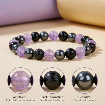 Bivei Protection Bracelet, Strength Crystal Healing Bracelet 8MM - Spiritual Stretch Beaded Jewelry for Women Men Gift - color: Empathy