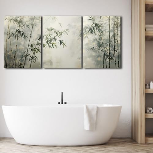 sawjug Bamboo Canvas Wall Art, Bamboo Wall Art, Zen Wall Decor, Meditation Decor for Living Room, Bedroom, Yoga Room (24" x 36" x 3 pcs)