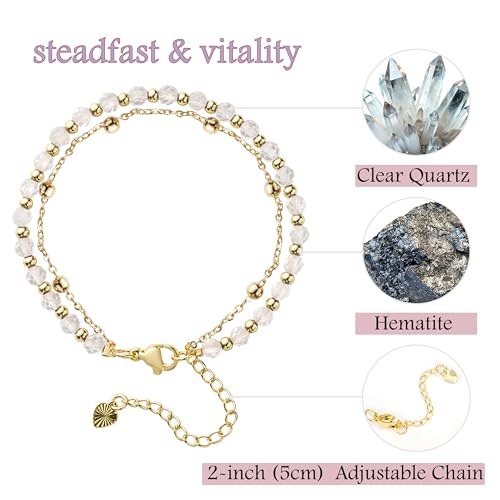 Farfume Crystal Bracelet Beaded Bracelets 4mm Natural Stone Beads Gemstone Handmade Jewelry Gift for Women - color: Clear Quartz-steadfast&vitality