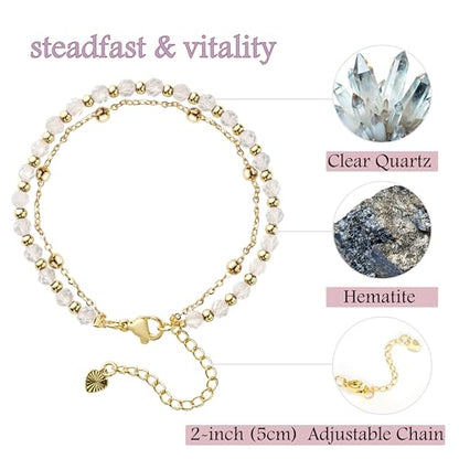 Farfume Crystal Bracelet Beaded Bracelets 4mm Natural Stone Beads Gemstone Handmade Jewelry Gift for Women - color: Clear Quartz-steadfast&vitality