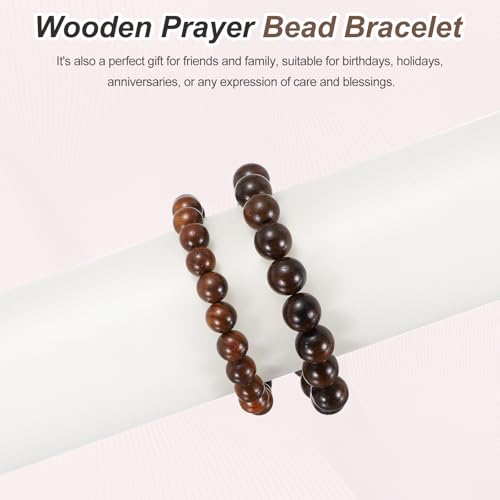 MECCANIXITY Pcs Prayer Beads Bracelet, Natural Wooden Bead Mala Bracelets Link Wrist for Men Women Beaded Stretch Crafts Bangle - color: Amberwood Color