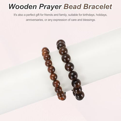 MECCANIXITY Pcs Prayer Beads Bracelet, Natural Wooden Bead Mala Bracelets Link Wrist for Men Women Beaded Stretch Crafts Bangle - color: Amberwood Color