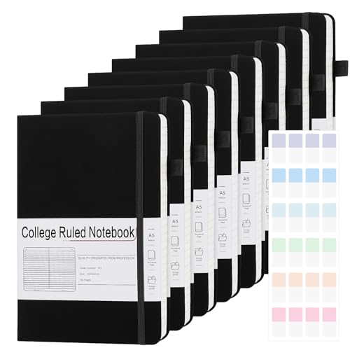 A5 Lined Journal Notebooks for Work, 192 Pages, Medium 5.7 x 8.3inch, College Ruled, Vegan Leather Hardcover Journals for Women Men,8 Pack - color: Black, size: 8 Pack