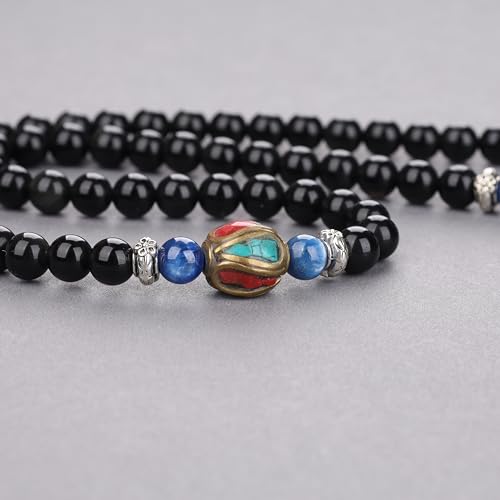 COAI Black Obsidian Stone Bracelet Necklace Mala Beads 108 - style: Kyanite