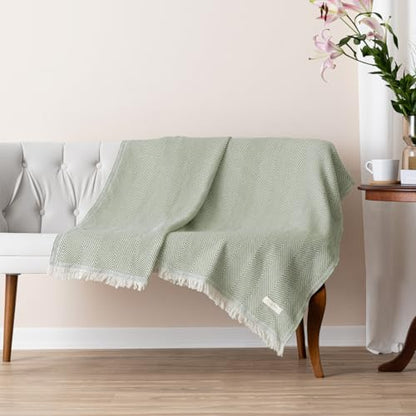 Bed Blanket, Lightweight, Cotton-Rich Blend, Recycled Cotton, Twin Size (57 x 79 Inch), Textured Woven Bedding, Breathable Layering Cover, Khaki Green - color: Khaki Green, size: Twin