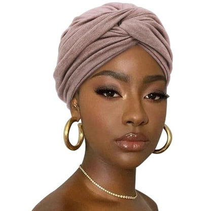 DRESHOW African Turban for Women Knotted Hairwraps for Sleeping Turban Headwraps Head Warmer Scarf for Black Women Chemo Cap - color: 1 Pc Style 2: Brown