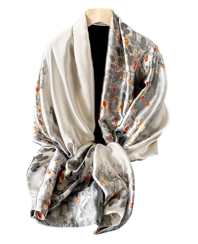 Hioyiwse Shawl Scarf For Women Lightweight Scarves Floral Pattern Formal Evening Dressesformal Shawl Summer Wraps - color: E32-small Red Flower on White Background（70.8"x35.4")