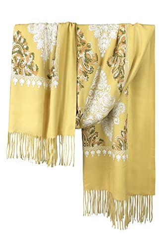 Urban CoCo Women's Embroidered Tassel Long Shawl Oversize Scarf Wraps for Women - color: #2-turmeric
