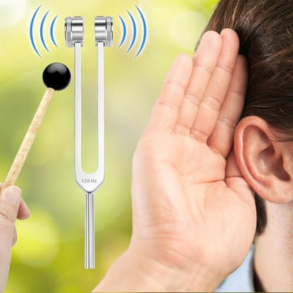 QWORK Tuning Fork 128Hz with Mallet, Stress Relief & Relaxation Chakra Set, Sensory Tuning Fork Activator for Music & Health