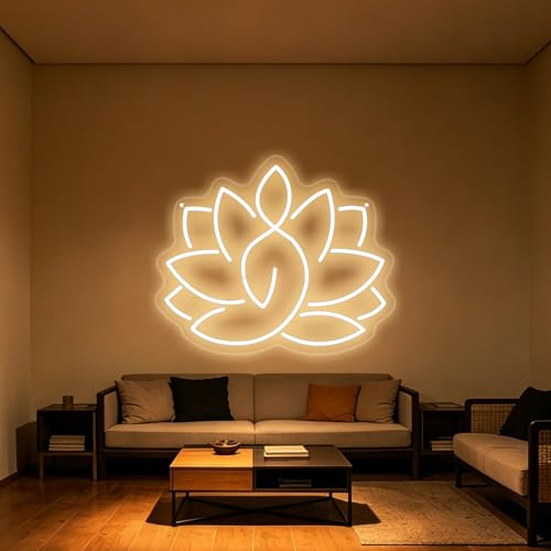 Lotus Neon Sign, Namaste Neon Sign, Meditation Lamp Yoga, Fitness, Yoga Studio Decor, Meditation Art, Pilates Gift, Spa Decor For Wall, Pilates Studio Moon Game Room Man Cave-Warm White-16.54"x13.78" - color: Lotus-Warm White