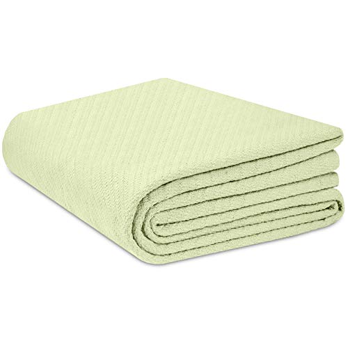 COTTON CRAFT Soft Cotton Thermal Blanket - Plush Herringbone Twill - All Season Luxurious Breathable Skin Friendly Lightweight Cooling Throw Blanket - Sofa Couch Travel Camping Dorm - Full Queen Sage - color: Sage, size: Full-Queen