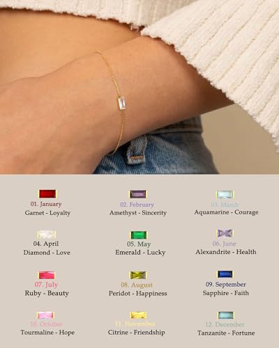 FUNEIA Birthstone Gold Bracelets for Women Non Tarnish Trendy Dainty 14K Gold Plated Bracelet Stack Stackable Blue Green May Emerald Friendship Bracelets Jewelry Gifts for Mom Best Friend - color: 04. April(Diamond)