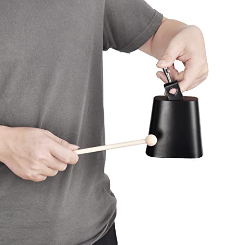 Eastrock 4 inch Metal Steel Cow Bells Noise Makers Hand Percussion Cowbell with Stick for Drum Set - size: 4''