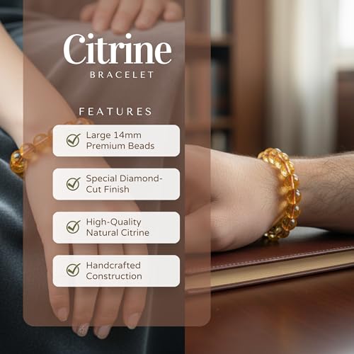 The Alchemist's Arcanum Adjustable Beaded Wrist Accessory for Men and Women, Stretch Fit Stone Bead Jewelry for Daily Wear and Gifting - color: Citrine