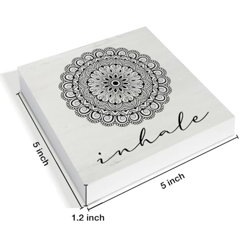Zen Decor, Spiritual Decor, Inhale Mandala Wood Sign Home Office Meditation Room Bedroom Yoga Room Table Shelf Wall Desk Decoration 5×5 Inches