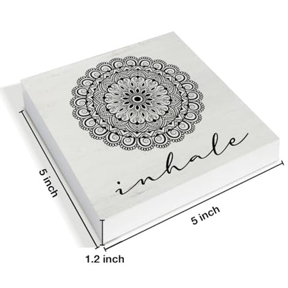 Zen Decor, Spiritual Decor, Inhale Mandala Wood Sign Home Office Meditation Room Bedroom Yoga Room Table Shelf Wall Desk Decoration 5×5 Inches