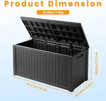 200 Gallon Outdoor Storage Box Patio Deck Box Waterproof, Resin Lockable Outside Large Storage Bin for Pool Cushion Furniture, Garden Tools UV-Resistant, Black