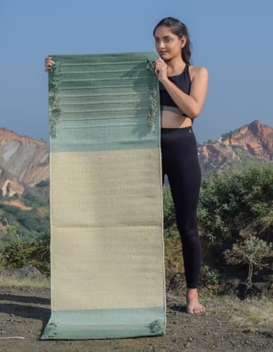 Indian Handmade100 % Organic Anti Skid Multi Colour Cotton Yoga Mat - Eco-Friendly Hand-Woven Rug - Non-Slip & Thick (24”x72”x5mm) for Hot yoga & Everyday Fitness at Home - Comfortable & Foldable Extra-Long Mat - color: Multi 1
