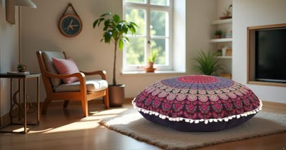 Large Round seat Floor Cushion Chair Ottoman Cover Pouf Pillow Meditation Floor Cushions for Adults Seating pouffe Ottoman Throw Covers Craft Room Furniture for Sitting Cover 22 Inches (Pink)