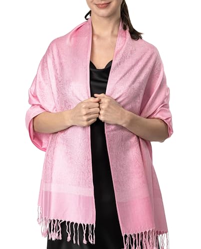 Achillea Two-Tone Vintage Paisley Pashmina Scarf – Lightweight Wrap & Shawl for Dresses, Weddings, Travel, All Seasons - color: Light Pink