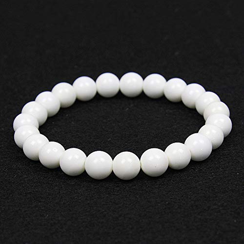 MJDCB Featured Men Women 8mm Beads Bracelet Elastic Natural Stone Yoga Bracelet Bangle 6.7" - color: White Shells