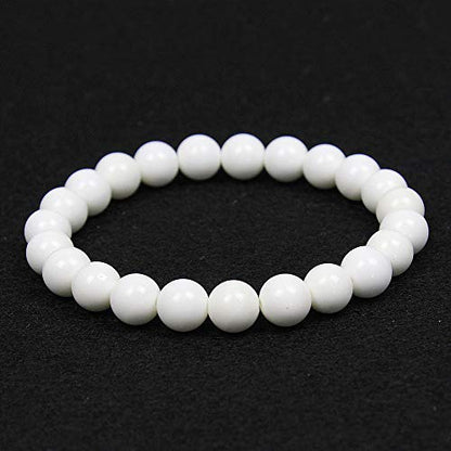 MJDCB Featured Men Women 8mm Beads Bracelet Elastic Natural Stone Yoga Bracelet Bangle 6.7" - color: White Shells