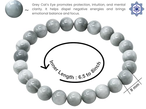 Amazing Gemstone Grey Cats Eye Bracelet for Women Men's Gifts - Protection Healing Crystal Bracelet - 8mm Gemstone Beaded Stretchable Bracelet Pulseras Para Hombres Mujer Stocking Stuffers Mothers Day Gift - color: Grey Cats Eye