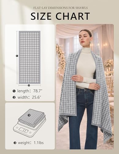 PULI Women's Pashmina Shawl Wraps for Evening Dress Large Scarf Blanket Long Wedding Bridal Winter Warm Shoulder Wrap - color: Houndstooth-slate Gray