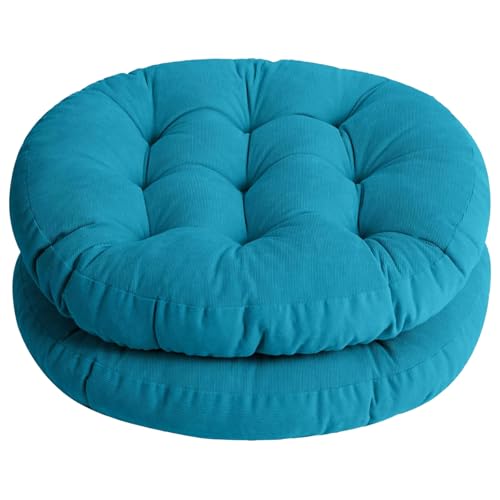 Tiita Outdoor Cushions Square Floor Pillow Thicken Tufted Seat Pad Large Floor Cushion for Yoga Meditation Living Room - color: Round|blue, size: 2 Count (Pack of 1)